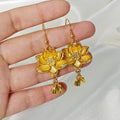 Gold Tone Double Lotus Flower Drop Earrings with Stainless Hooks view 3
