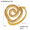 Spiral Swirl Zircon Open Side Adjustable Ring Gold Or Steel view 6