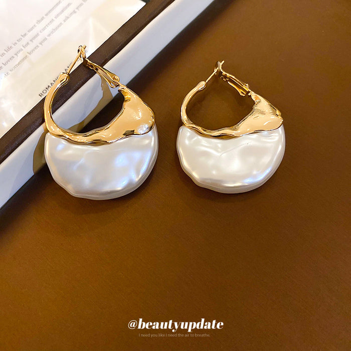White Shell Look Drop Earrings with Gold Tone Hoops