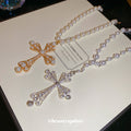 Silver Pearl Bead Rhinestone Hollow Cross Pendant Necklace view 4