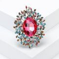 Large Oval Crystal Leaf Halo Brooch Six Center Colors view 3