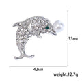 Rhinestone Dolphin Brooch Pearl Accent Silver Gold Tone view 5