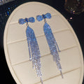 Crystal Bow Fringe Earrings in Pink and Blue with Crystal Accents view 7