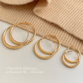 Gold Tone Textured Round Hoop Earrings In Two Graduated Sizes view 2