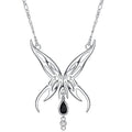 Silver Openwork Butterfly Black Drop Pendant Necklace view 2