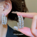 Silver Tone Crystal Hoop Earrings with Layered Oval Drops view 3