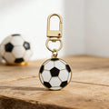 Enamel Soccer Ball Keychain Gold Metal Clip Black White view 4