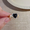 Gold-Tone Open Adjustable Black Heart CZ Halo Band Ring view 3