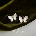 Gold Tone White Pearlescent Wing Butterfly Stud Earrings For Women view 1