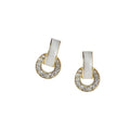 Gold Tone Straight Bar And Clear Stone Circle Drop Stud Earrings view 5