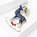 Blue Enamel Christmas Reindeer Brooch Gold Holly Snow Base view 3