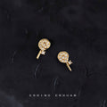 Gold Tone Clear Stone Key Mini Stud Earrings For Women view 3