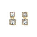 Gold Double Square Crystal Halo Linked Dangle Earrings view 5
