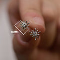 Starburst Beaded Ray Center CZ Stud Earrings Gold Silver view 4