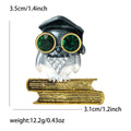 Owl on Books Brooch in Black or Brown with Green Eyes view 5