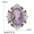 Ornate Cameo Lady Brooch Crystal Floral Frame Gray Purple view 5