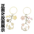 Pink Cat Sakura and Faux Pearl Enamel Charm Keychain view 4