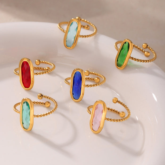 Gold Twisted Open Ring Oval Czech Glass Stone Colors