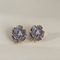Enamel Camellia Flower Pearl Stud Earrings Two Colors view 6