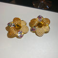 Crystal Pave Layered Flower Earrings with Distinctive Textured Details view 6