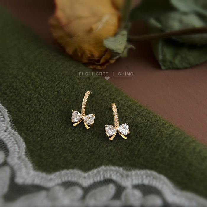 Gold-Tone Clear Stone Bow Stud Earrings with Pave Bar