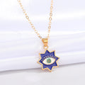 Gold Tone Enamel Evil Eye Pendant Necklaces in Five Shapes and Colors view 3