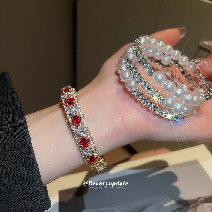 Open Cuff Crystal Bangles Green Pink Red Gold Silver