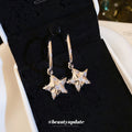 Silver Tone Open Star Hoop Earrings With Crystal Drops view 4