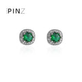 Emerald Green Round Halo Stud Earrings Silver Gold Options view 2