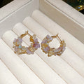 Purple And Blue Stone Chip Pearl Hoop Stud Earrings view 6