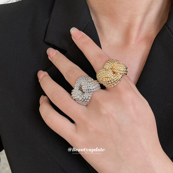 Metal Rope Knot Open Rings Gold Silver Adjustable Band