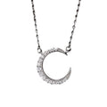 Silver Tone Open Crescent Moon Clear Stone Pendant Necklace view 5