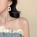 White Ball Stud Red Rose Arch Plaque Drop Earrings Pair view 2