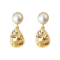 Pearl Stud Earrings Irregular Molten Metal Drop Gold Silver view 5