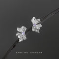 Silver Liquid Flower Stud Earrings Purple Center Crystal view 1