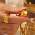 Wide Band Ring Czech Diamond Edge Smooth Gold Steel Metal view 1