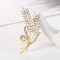 Gold Tone Silver Tone Wheat Crystal Pearl Look Metal Brooch Pin view 2
