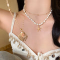 Gold-Tone Shell and Starfish Layered Necklace Decorative Jewelry Accessory view 3
