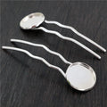 Wavy Two-Prong Hair Fork Blanks with Round Cabochon Trays view 2