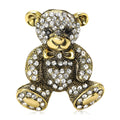 Crystal Teddy Bear Brooch in Blue Antique Gold or Silver Tone view 1