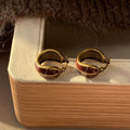 Brown And Gold Gradient Hoop Earrings With Decorative Metal Details view 3