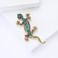 Gold Tone Lizard Brooch Blue Pink Rhinestone Spine view 4