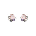 Pink Rose Stud Earrings Purple Crystal Clear Leaf Pearls view 5