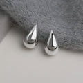 Silver Tone Mirror Polished Teardrop Stud Earrings For Women view 6