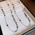 Silver Flower Charm Pearl Double Layer Necklace Set view 4