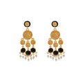 Black and Cream Bead Gold Filigree Chandelier Earrings view 5