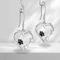 Cat-Tail Heart And Paw Print Hook Earrings In Polished Silver Tone view 1