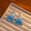 Blue Christmas Tree Star Earrings Glitter Acrylic Drop view 3