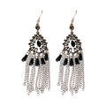 Antique Silver Tone Black Bead Chain Tassel Hook Earrings view 5