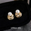 Gold-Tone Pearl Knot Baguette Crystal Stud Earrings view 6